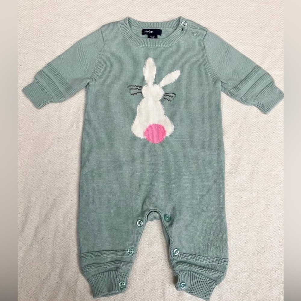 Baby Gap Easter bunny blue knit romper 0-3 months